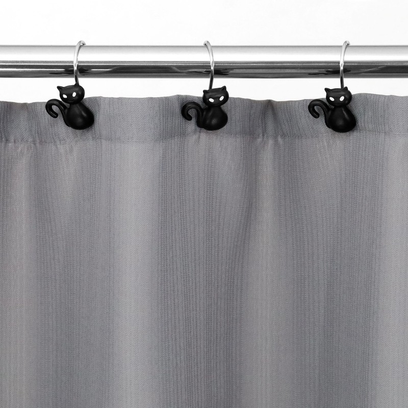 Spooky Halloween Shower Curtain Hooks: Black Cat Decorative Rings, 12Pcs