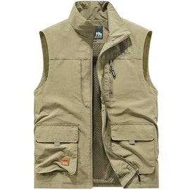 Gihuo Men's Causal Lightweight Outdoor Vest Quick Dry Outdoor Multi Pockets Travel Safari Fishing Vest (-Khaki01-XL)