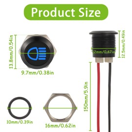 EPLZON Pack of 7 12 mm Waterproof Signal Light LED Indicator Light, DC 12 V/24 V LED Metal Indicator Light with 150 mm Cable for Motorcycles Cars Trucks Tractors RV ATV