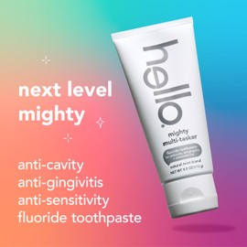 hello 8 in 1 Mighty Multi-Tasker Fluoride Toothpaste Pack, SLS Free Toothpaste with Fluoride, Antigingivitis and Antisensitivity, Strengthens Enamel and Whitens, Natural Mint Blend, 2 Ct, 4.0 Oz Tubes