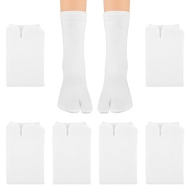 KALIONE 6 Pairs Flip Flop Socks, Elastic Tabi Socks Cotton Split Two Toe Socks Non Slip Ankle Socks with Toes for Women Men(White)