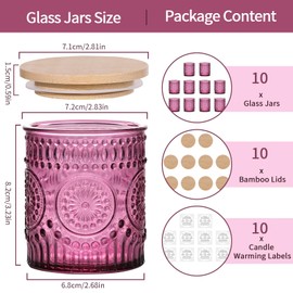 DARJEN 10 Pack Purple Candle Jars for Making Candles- 7.5 OZ Empty Glass Candle Making Jars with Bamboo Lids and Labels, Candle Making Supplies Candle Containers for Home DIY