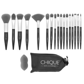 CHIQUE by Royal  Langnickel Juego de 18 brochas de maquillaje de fibra sintética suave premium con esponja de mezcla y bolsa de viaje                 