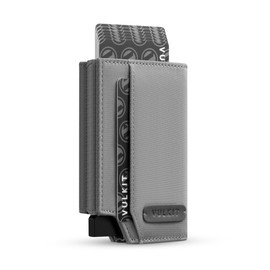 VULKIT Mens Wallet for Max.12 Cards with Pop-Up Credit Card Ejector Case, ID Window, Cash/Bills Compartment and Coin Pocket, Oxford Fabric, Giftbox Packed, Grey