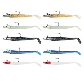 Pack of 10 Soft Fishing Lures with Single Hooks, Sea Fishing Lures, Sea Fishing Lures, Scale Spoons, Fishing Lures and Fishing Tackles, Suitable for Saltwater, Freshwater (11 cm)