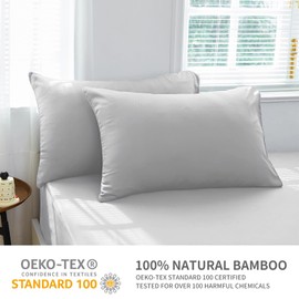 HCORA King Size Fitted Sheet with Pillowcases Set - 100% Viscose Derived from Bamboo - 400 Thread Count Cooling Fitted Sheet for Hot Sleeper - 16" Deep Pocket Fitted Sheet, Soft (King, Light Grey)