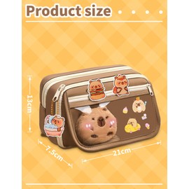 Gwezmxs‌ Kawaii Capybara Mäppchen, Federmäppchen, Mehrschicht Großer Kapazität, Brown Capybara Pencil Case, 23x13x4CM