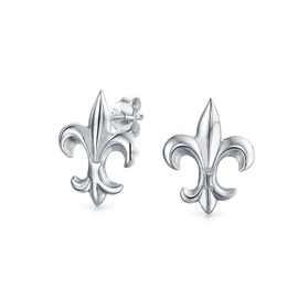 Ancient Symbol Lily Flower Minimalist Fleur De Lis Stud Earrings For Women Men Teens Lightweight CZ Accent .925 Sterling Silver
