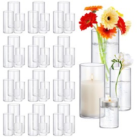 Homjoy 48 Pack Thick Glass Cylinder Vases 4,6,9,12 Inch Tall Clear Flower Vase Hurricane Floating Candle Holder for Table Centerpiece Wedding Home Decor