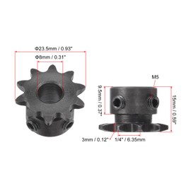 sourcing map #25 Chain Roll Gear 8 mm Bore 1/4 Inch Distance 10 Tooth Single Beach Chain Sprocket C45 Carbon Steel 25 Roll Chain Sprocket with Set Screws for ISO 04C Chain Pack of 2