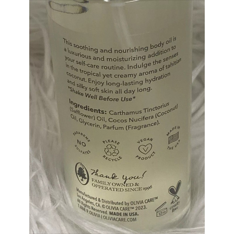 OLIVIA CARE TAHITIAN COCONUT NOURISHING BODY OIL FOR ALL SKIN