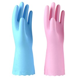 Alimat PluS 2 Pack Reusable Cleaning Gloves Latex Free, Dishwashing Gloves with Cotton Flock Liner and Embossed Palm, Waterproof Household Gloves for Laundry, Gardening (Medium)