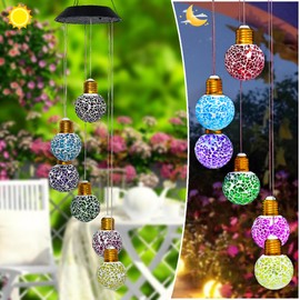 YUETJIN Mosaic Edison Bulb Solar Ball Lamp Hanging Wind Chime
