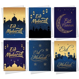 RED OCEAN Eid Mubarak Cards Pack of 6 - Islamic Muslim Ramadan Greetings Cards Multipack - Eid Mubarak Cards For Friends Family Kids - Happy Eid al-Fitr Eid al-Adha Cards for Eid
