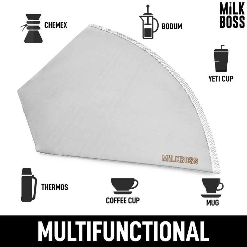 Milk Boss Pour Over Coffee Filter - Permanent Paperless Stainless