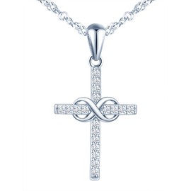 INFINIONLY Women's Girl's Necklace pendant, 925 sterling silver necklace, Infinity symbol and cross pendant, Inlaid zircon, silver, Christmas Mother's Day Valentine's Day and Birthday gift