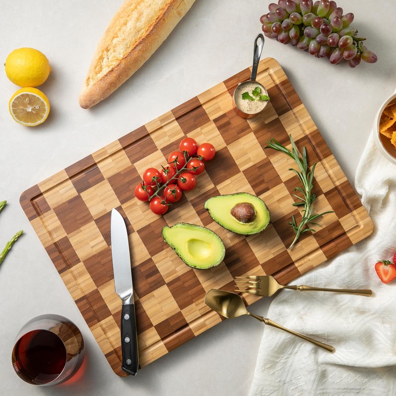 Bamboo Cutting Boards for Kitchen, End Grain Wood Cutting Board