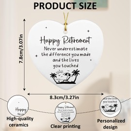 Retirement Gifts for Women, Heart-Shaped Ceramic Plaque Happy Retirement Gifts, Funny Retirement Gift Ideas for Retired Coworker, Boss, Nurse, Teacher, Family and Friend