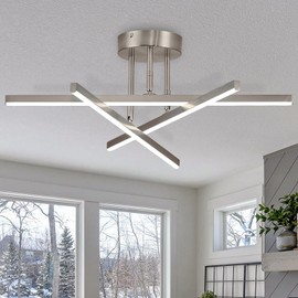 AIRYPHANT Modern LED Chandelier 18W Dimmable Nickel Semi Flush Mount Ceiling Light Fixture for Kitchen Dining Room Foyer Entry, 23.82"