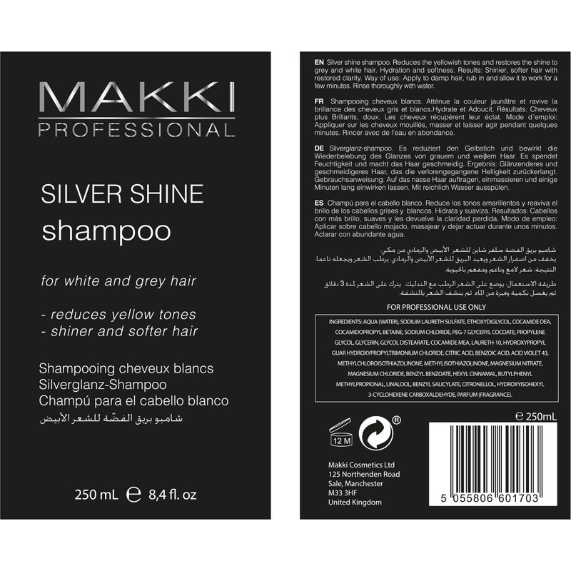 Makki Silver Shine Anti-Yellow Shampoo for White, Grey, Bleached and