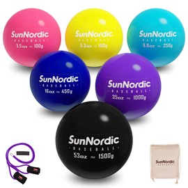 SunNordic 6/9 Pack Plyometric Weighted Baseball Set (3.5-16/35/53/70 oz) - Variable Weight Plyo Baseballs for Improved Power & Pitching Training - for All Skill Levels