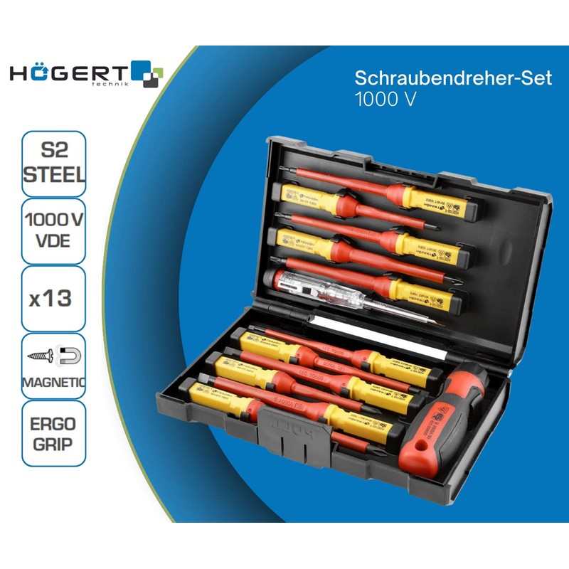 Högert HT1S997 Insulated 1000 V Screwdriver Set with Interchangeable Handle