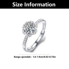 Moissanite Rings for Women, Moissanite Engagement Rings, Adjustable Rings for Women, for Anniversary Valentine's Day(1ct)