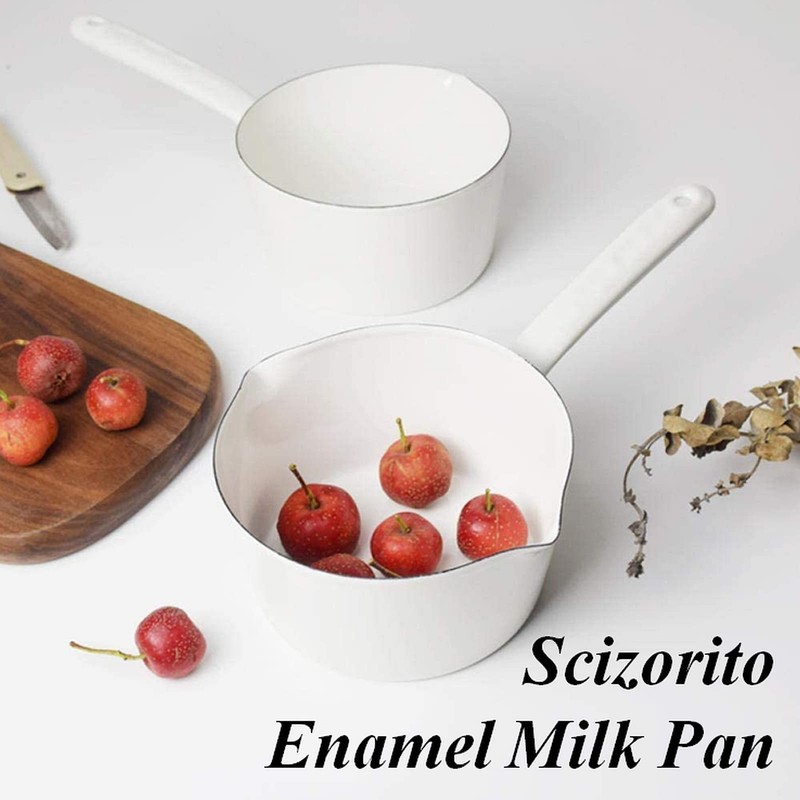 Scizorito 1.2L Enamel Milk Pan, Nonstick Milk Pot with Pour