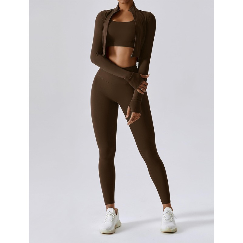 OMEWEE Workout Outfits for Women 3 Piece Long Sleeve Zip
