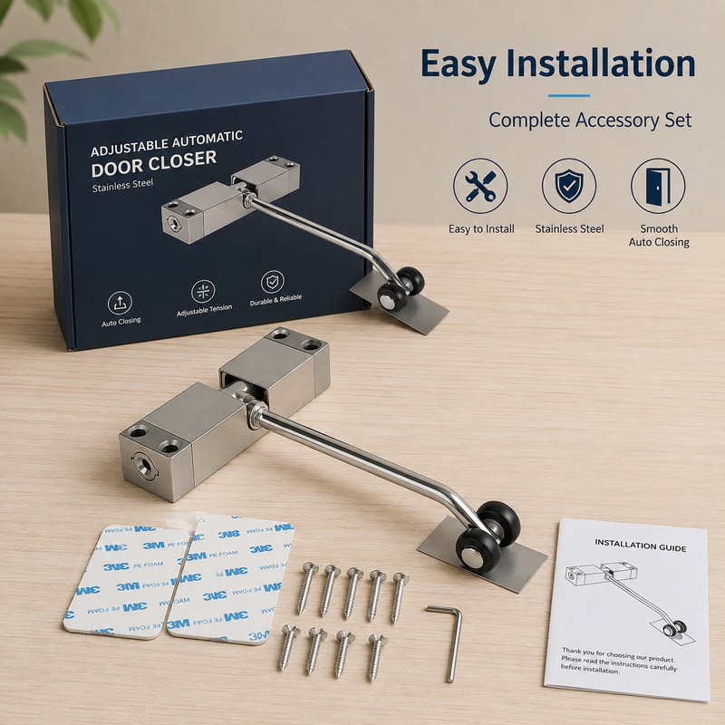 Adjustable Spring Door Closer for Interior Doors – Stainless Steel