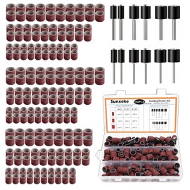 Sunxeke Sanding Drum Set for Dremel Rotary Tools-Includes 138 Aluminum Oxide Sanding Sleeves for Drum Sanders (80,120,240 Grit) and 12 Drum Mandrels-Sanding Bits Tool Accessories with Box