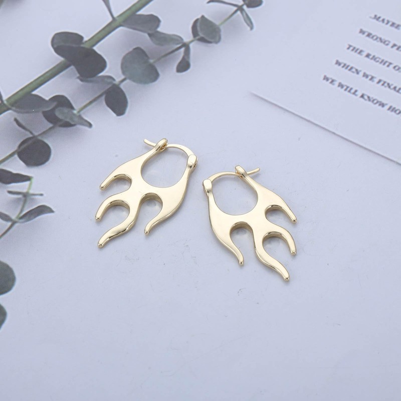 Cybche Punk Flame Hoop Huggie Earrings Gold Fire Flame Drop