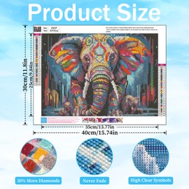 Diamond Painting Elephant, Animals Diamond Painting Kits for Adults, DIY Elephant Diamond Art, Peinture Diamant for Gifts and Home Wall Decor 12x16 Inch