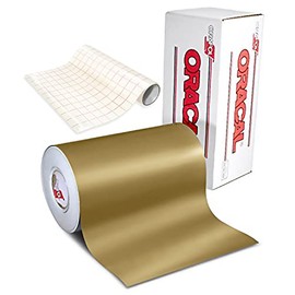 ORACAL 631 Matte Gold Metallic Adhesive Craft Vinyl for Cameo, Cricut & Silhouette Including 12" x 24" Roll of Clear Transfer Paper (15ft x 12")