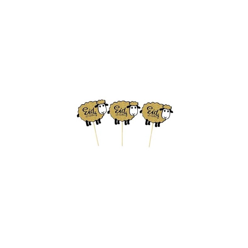 48PCS Glitter Sheep Design Eid Al Adha Cupcake Topper Party