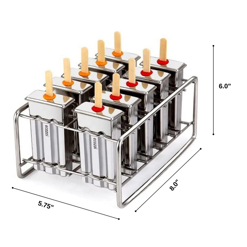 Ecozoi Stainless Steel Popsicle Molds and Rack - 6 Square