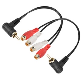 PNGKNYOCN RCA Y Splitter Cable,2 Pack 90 Degree RCA 1 Male to 2 Female Stereo Audio Adapter Cable RCA to 2 RCA Extension Cord (25CM)