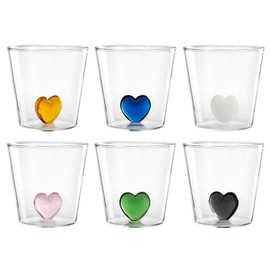 H&h Set of 6 Bicchieri Borosilicato Cuore Assortiti CC 300