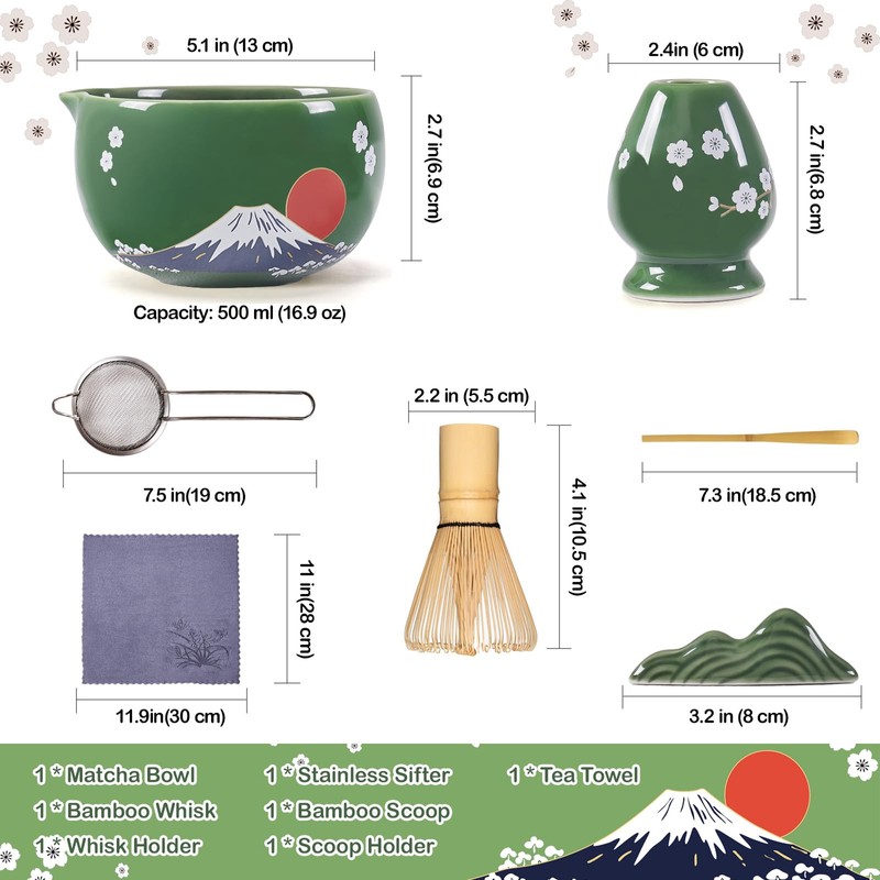 DUJUST 8 pcs Unique Fuji Sakura Matcha Whisk Set, Ceramic