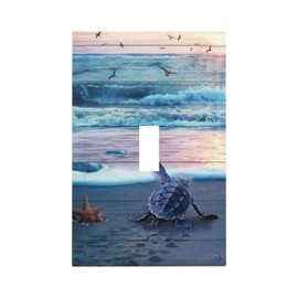 Funny Beach Teal/Blue Turtles Decorative 1-Gang Outlet Light Switch Plate Single Toggle Face Wall Plate Seashell Starfish Wave Sea Ocean Coastal Animal Marine Electrical Receptacle Cover Midway Size
