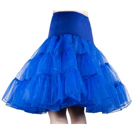 Modeway Crinoline Petticoat Skirt For Women 50s Retro Cosplay Poodle Dresses Short Knee Length Tulle Underskirt(Royal Blue,M)