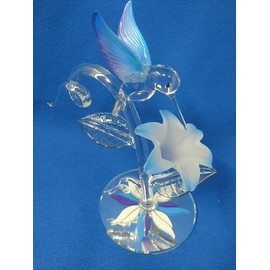 Glass Baron Blue Hummingbird with Flower Figurine