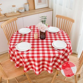 MANGATA CASA Red Gingham Round Tablecloth-Checkered Table Cloth Waterproof Kitchen & Table Linens-Polyester Buffalo Plaid Wrinkle Free Table Cover(Red 60R inch)