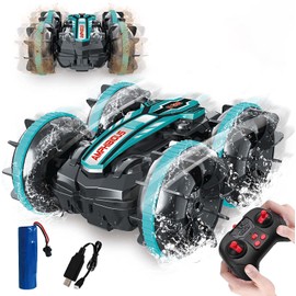 CARYWON Coche Teledirigido Anfibio Control Remoto 4WD 2.4 GHz – Acrobacias de Rotación de 360° y Volteo, Doble Lado, Impermeable para Todo Terreno, Agua y Tierra – Regalo Perfecto para Niños