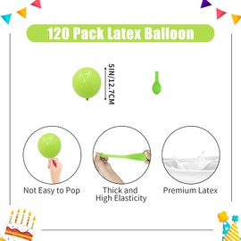 PatiCool Lime Green Balloons - 5 inch 120pcs Latex - Round Light Green Birthday Balloons, Helium Neon Green Balloons for Birthday Dinosaur Jungle Christmas Party Decorations