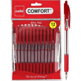 Cello Ballpoint Red Pen, Pack of 12 Ballpoint Pens, Smooth Writing Action - Medium Point Nib (1.0mm) Red multipack, Ball point pens; Ideal for School, Work, Home stationary supplies