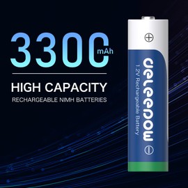 Deleepow NiMH AA Rechargeable Batteries 8 Pack 3300mAh 1.2V AA Rechargeable Battery and 8 Pack Rechargeable NiMH AAA Batteries with Charger