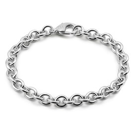 Dankadi 925 Sterling Silver Classic Round Cable Wire Link Bracelet Women Cuban Curb Oval Belcher Link Chain 5.9 to 9 in For Men 24k Gold Plated Cuff Jewelry Gift (6MM Silver, 7.5 inch)