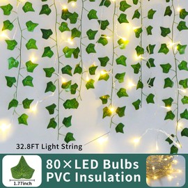 Freyalife Freyalife Fake Vines for Room Decor(12 Pack 84 FT),with CE Certified 80 LED String Lights,Artificial Plant Ivy for Aesthetic Home Bedroom Wall Wedding Party Office Patio Indoor, Outdoor Garden Dcor