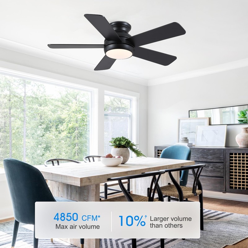 POCHFAN 42 Inch Black Ceiling Fans with Lights and Remote,